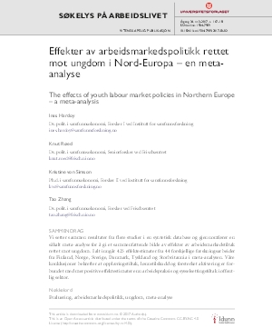 Effekter av arbeidsmarkedspolitikk rettet mot ungdom i Nord-Europa – en meta-analyse. 