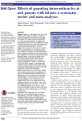 Effects of parenting interventions for at risk parents with infants: a systematic review and meta-analyses.