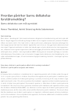 Hvordan påvirker barns deltakelse foreldremekling? Barns deltakelse som mål og middel.