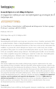 Barnefattigdom er utviklingsfattigdom. En fagpolitisk refleksjon over barnefattigdom og strategier for å bekjempe den.