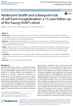 Adolescent health and subsequent risk of self-harm hospitalisation. A 15-year follow-up of the Young-HUNT cohort.