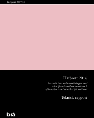 Hatbrott 2016. Statistik över polisanmälningar med identifierade hatbrottsmotiv och självrapporterad utsatthet för hatbrott. Teknisk rapport.