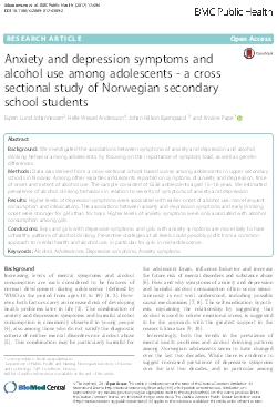 Anxiety and depression symptoms and alcohol use among adolescents. A cross sectional study of Norwegian secondary school students.